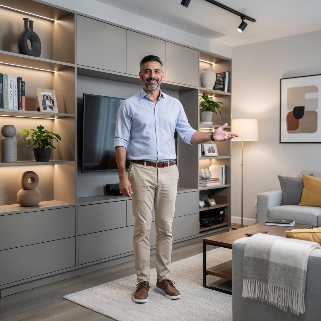 Stylowy salon w małym mieszkaniu z funkcjonalnymi meblami